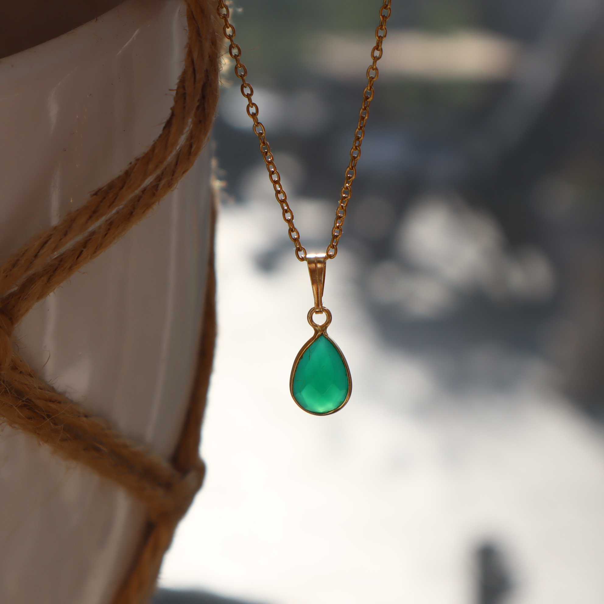 RVS ketting Groene onyx