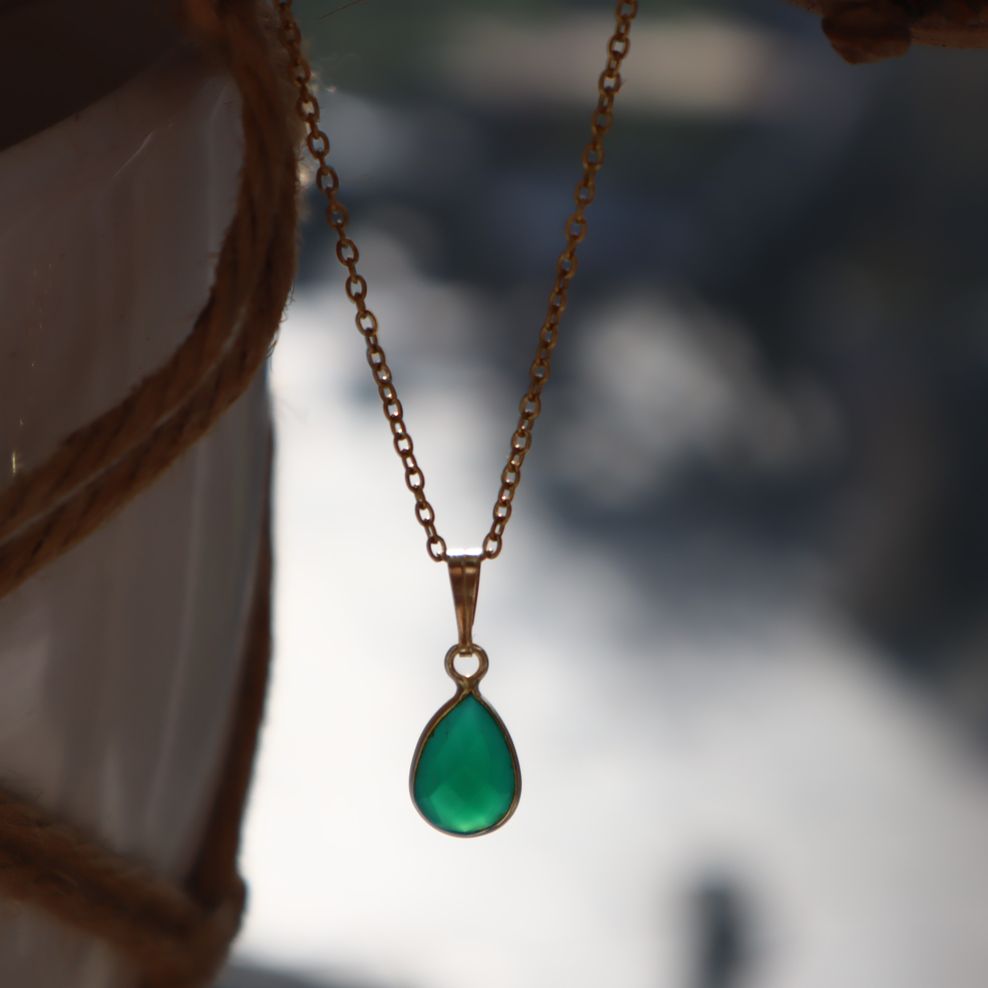 RVS ketting Groene onyx