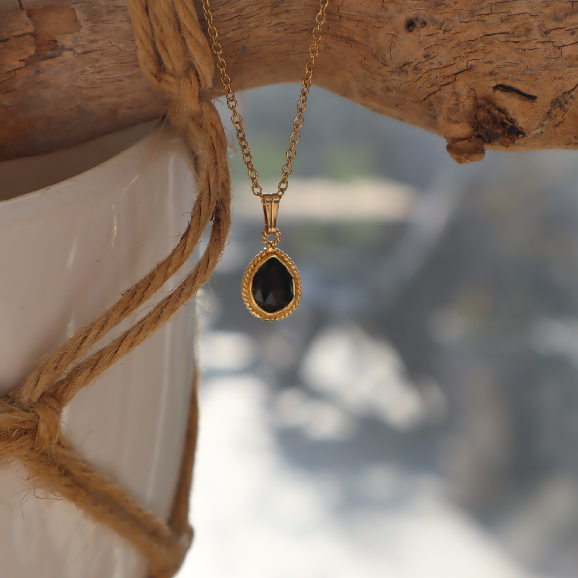 RVS ketting zwarte onyx
