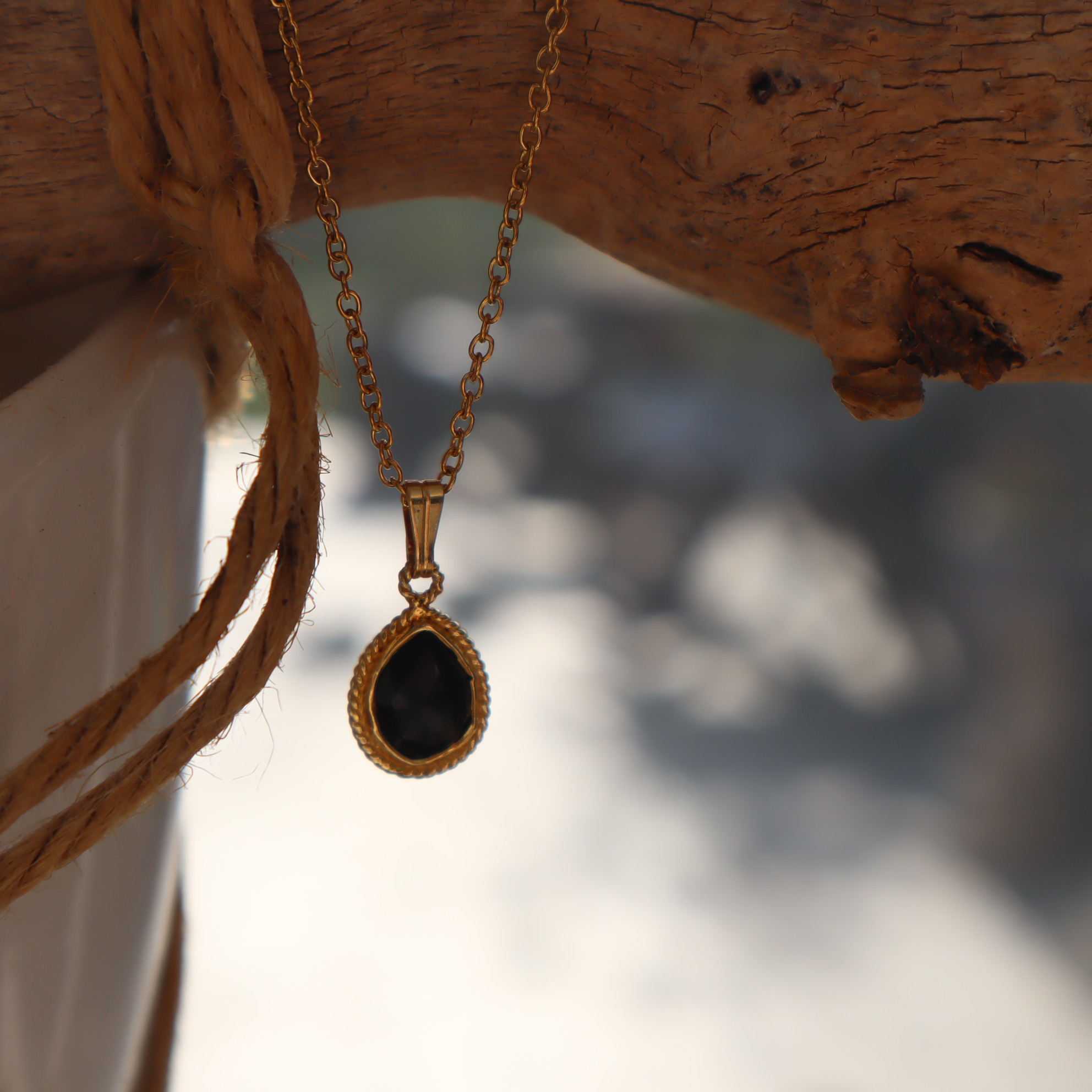 RVS ketting zwarte onyx