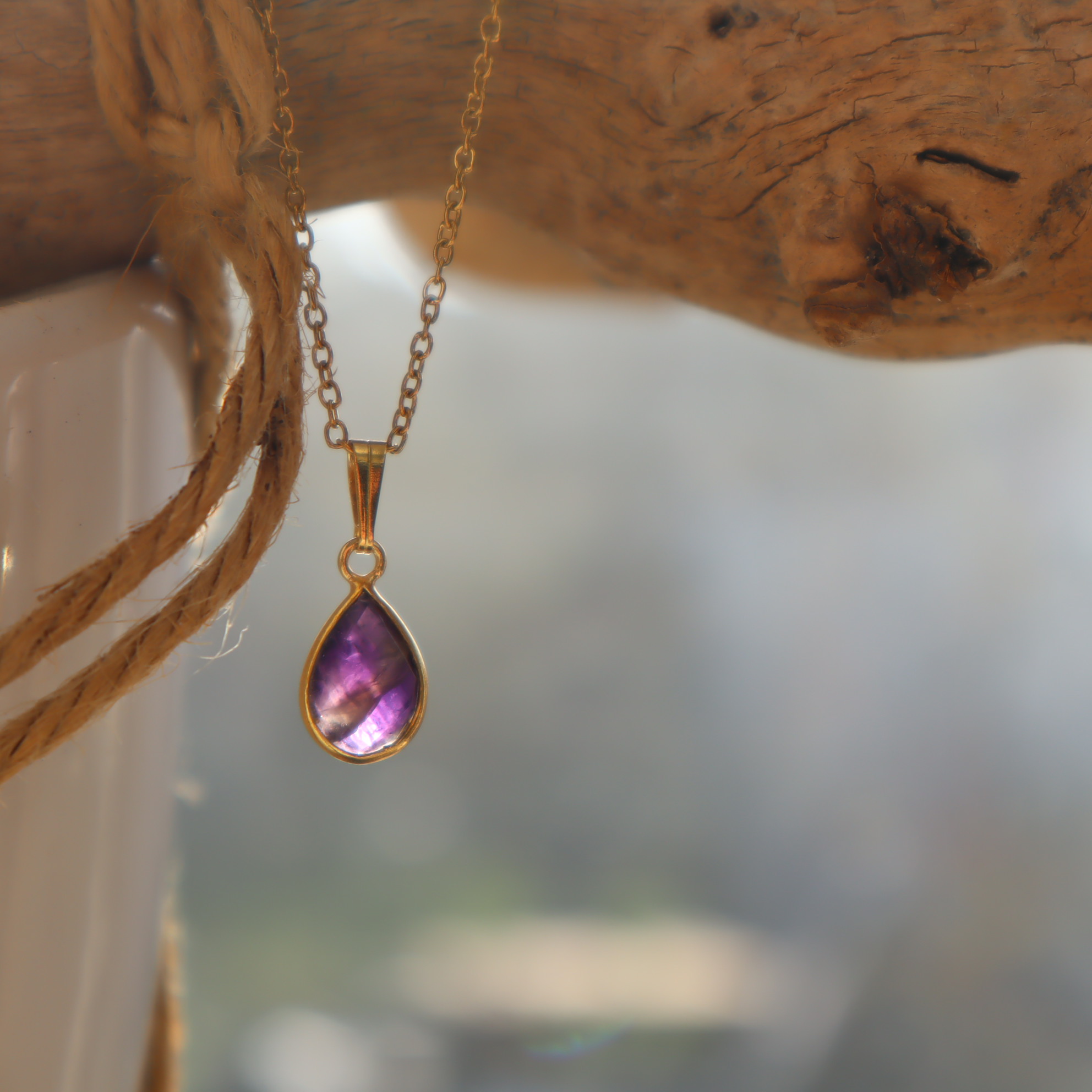 RVS ketting Amethist