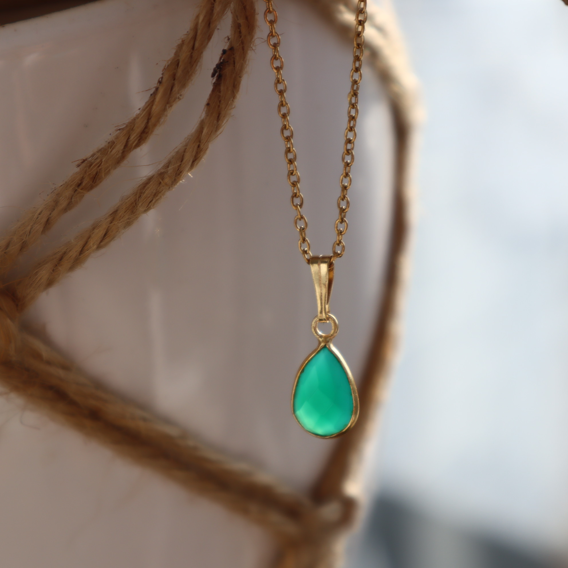 RVS ketting Groene onyx