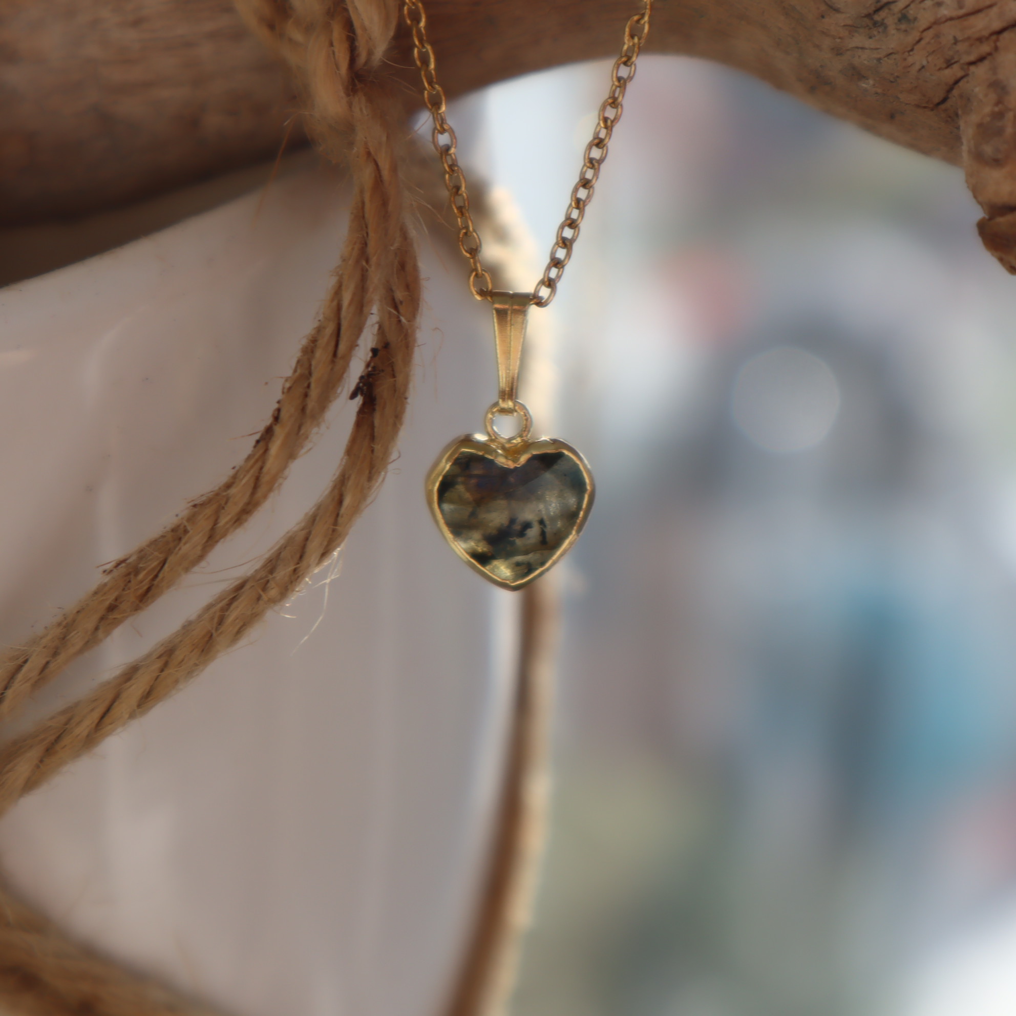 RVS ketting Labradorite  Hart
