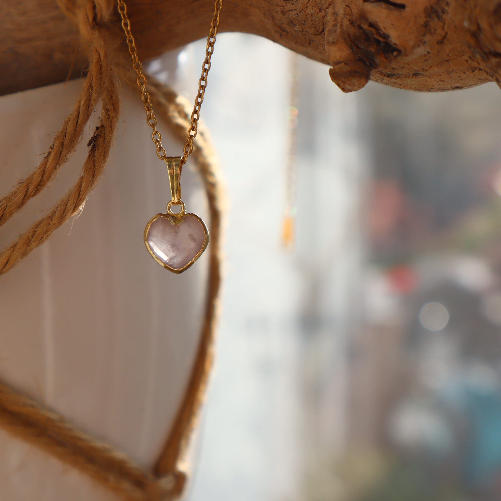 RVS ketting Rozenkwarts hart