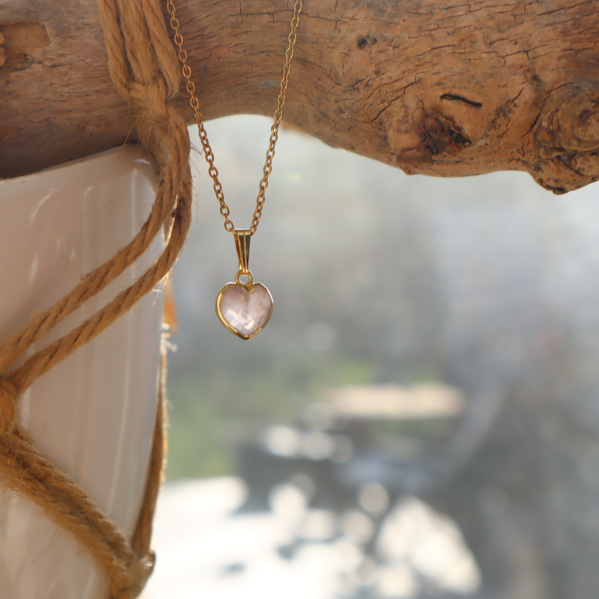 RVS ketting Rozenkwarts hart