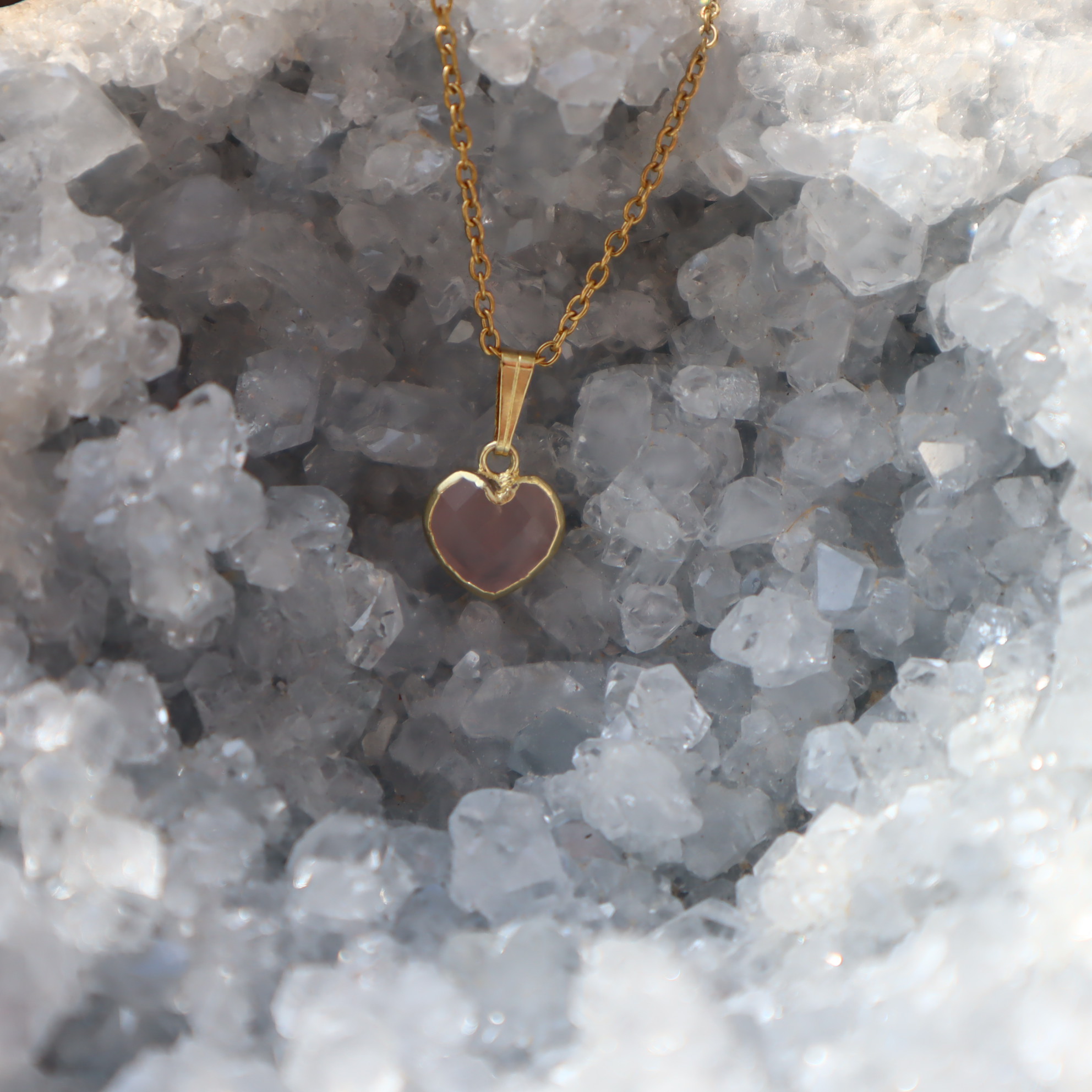 RVS ketting Rozenkwarts hart