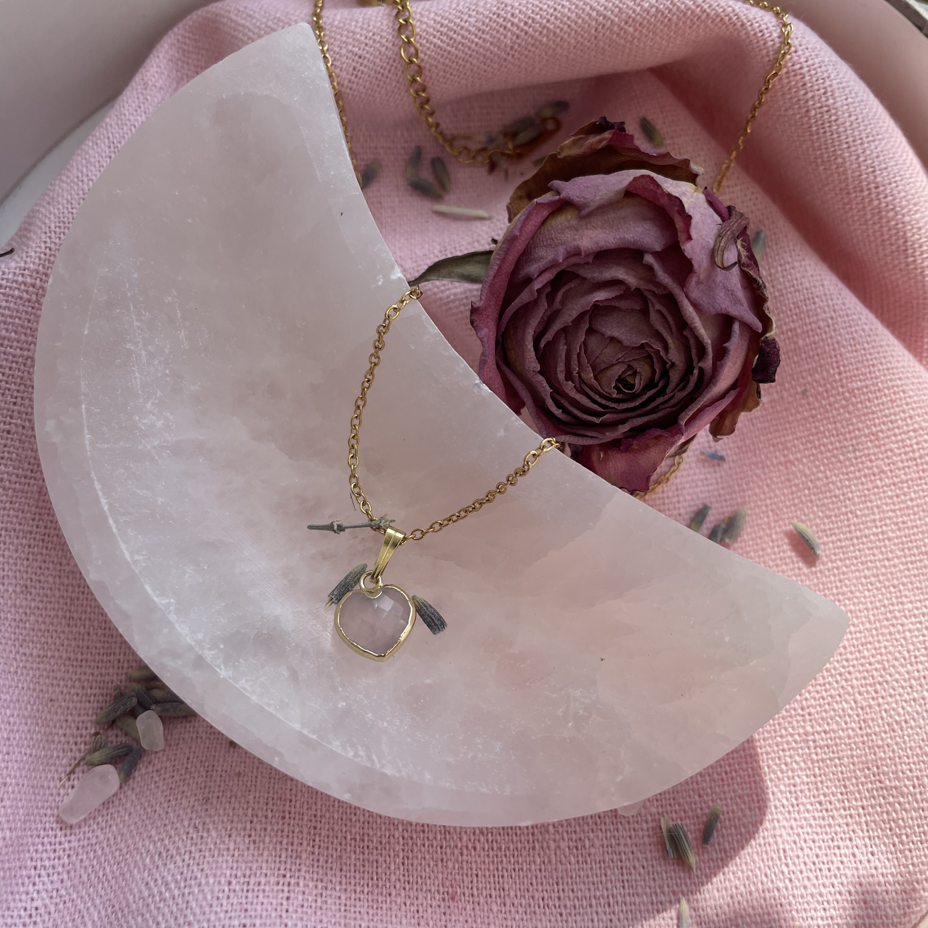  Seleniet maan & Ketting Rozenkwarts
