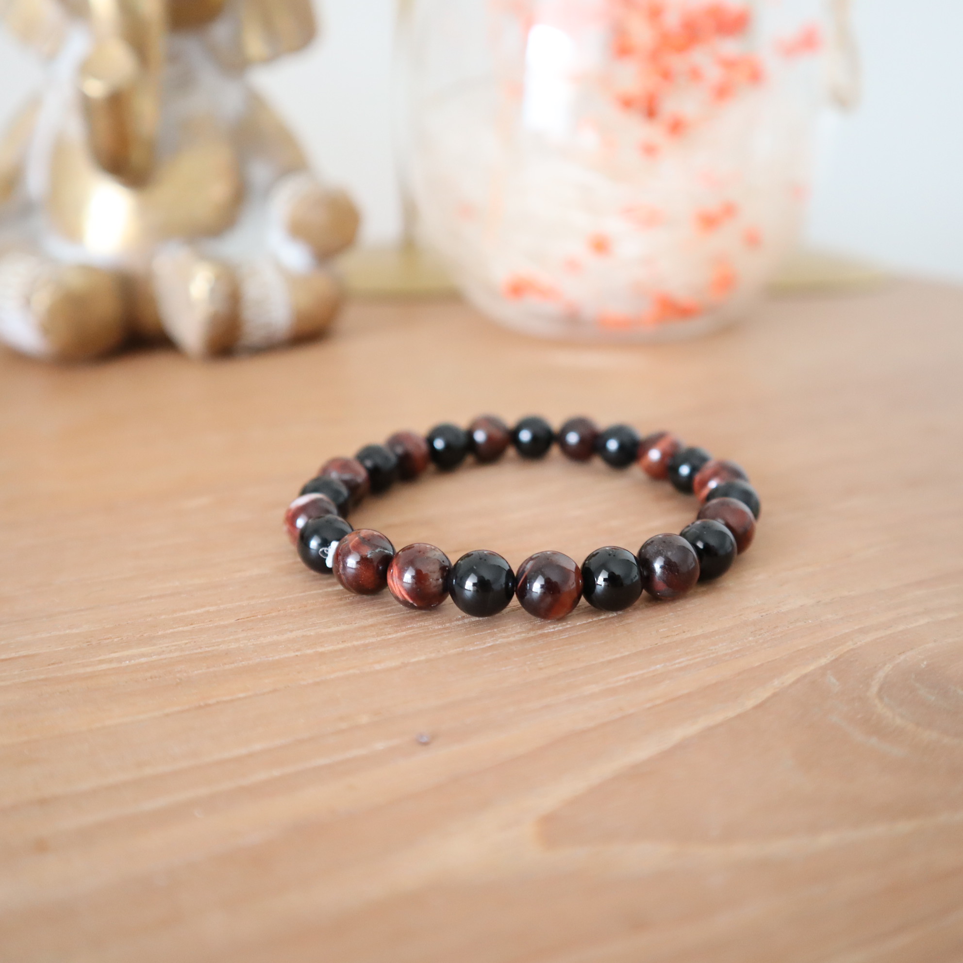 Armband zwarte onyx & rode tijgeroog Armband zwarte onyx & rode tijgeroog